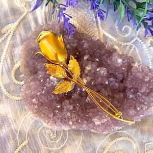 VTG Mid-Century Gold Long Stem Rose Brooch